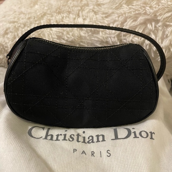 ❤️SOLD❤️Unused Authentic DIOR Black Cannage Mini Pouch in Canvas w Leather Trim - Picture 1 of 8